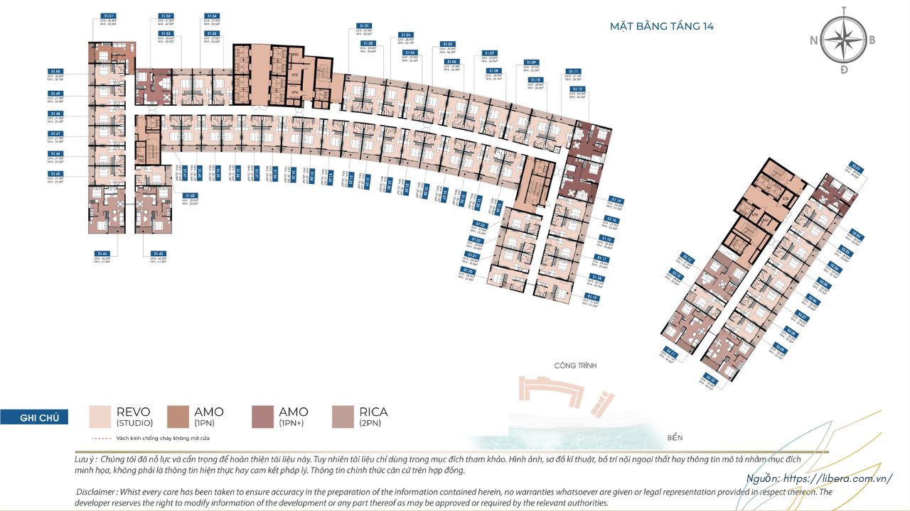 Mặt Bằng Tầng 14 Toà The Sanhome Libera Nha Trang