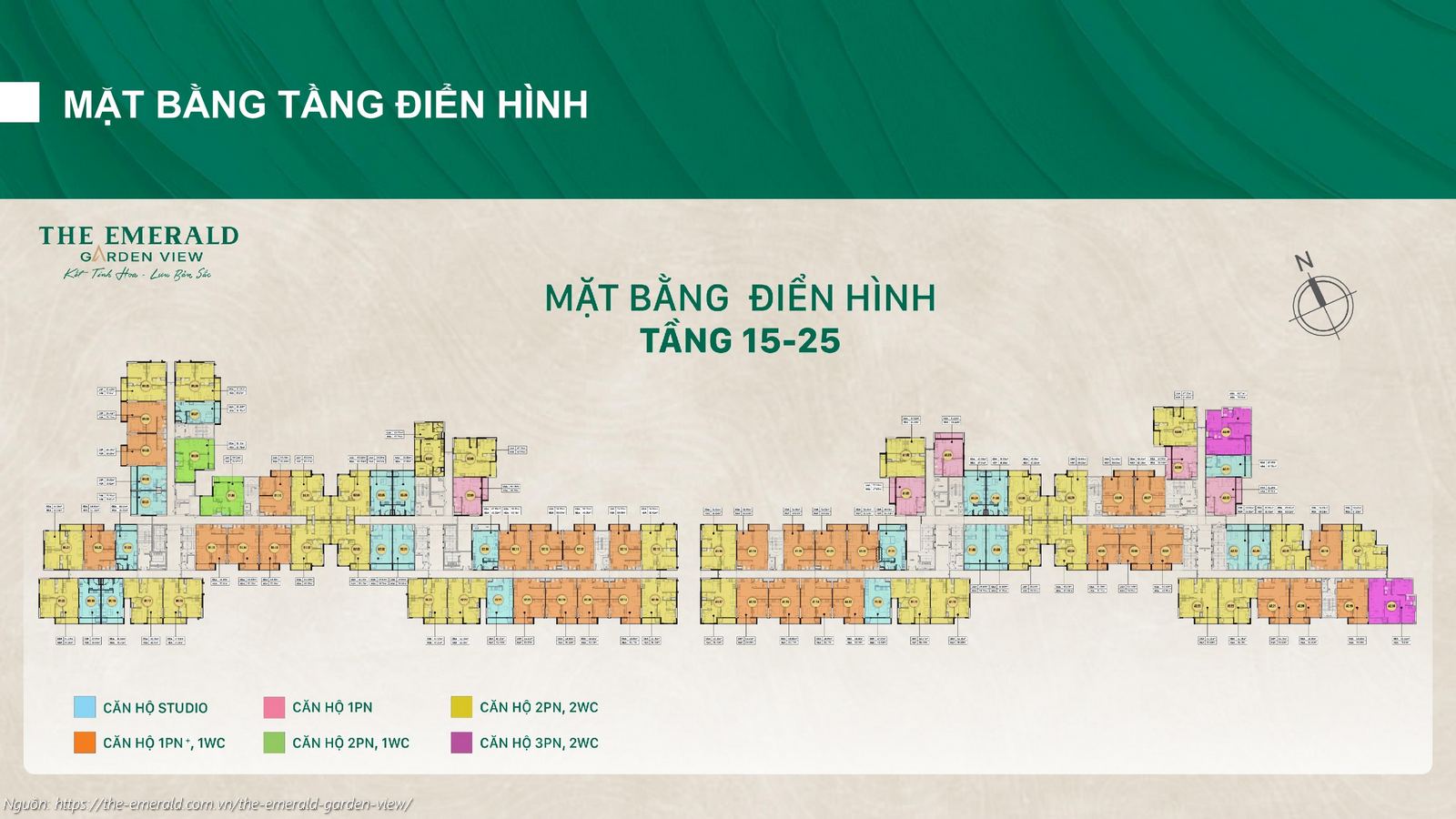 Sơ đồ mặt bằng tầng điển hình 15-25 dự án The Emerald Garden View