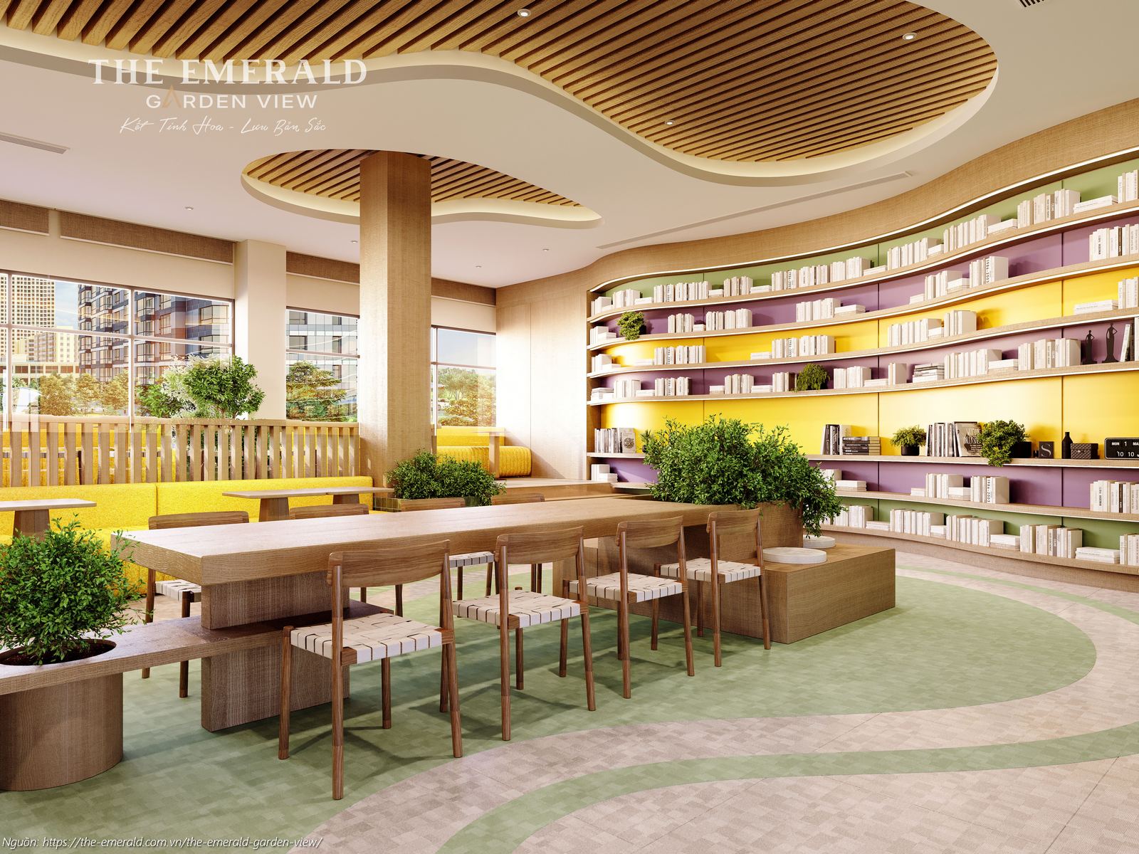Thư viện đọc sách và không gian làm việc chung yên tĩnh, tri thức tại tầng 2 The Emerald Garden View