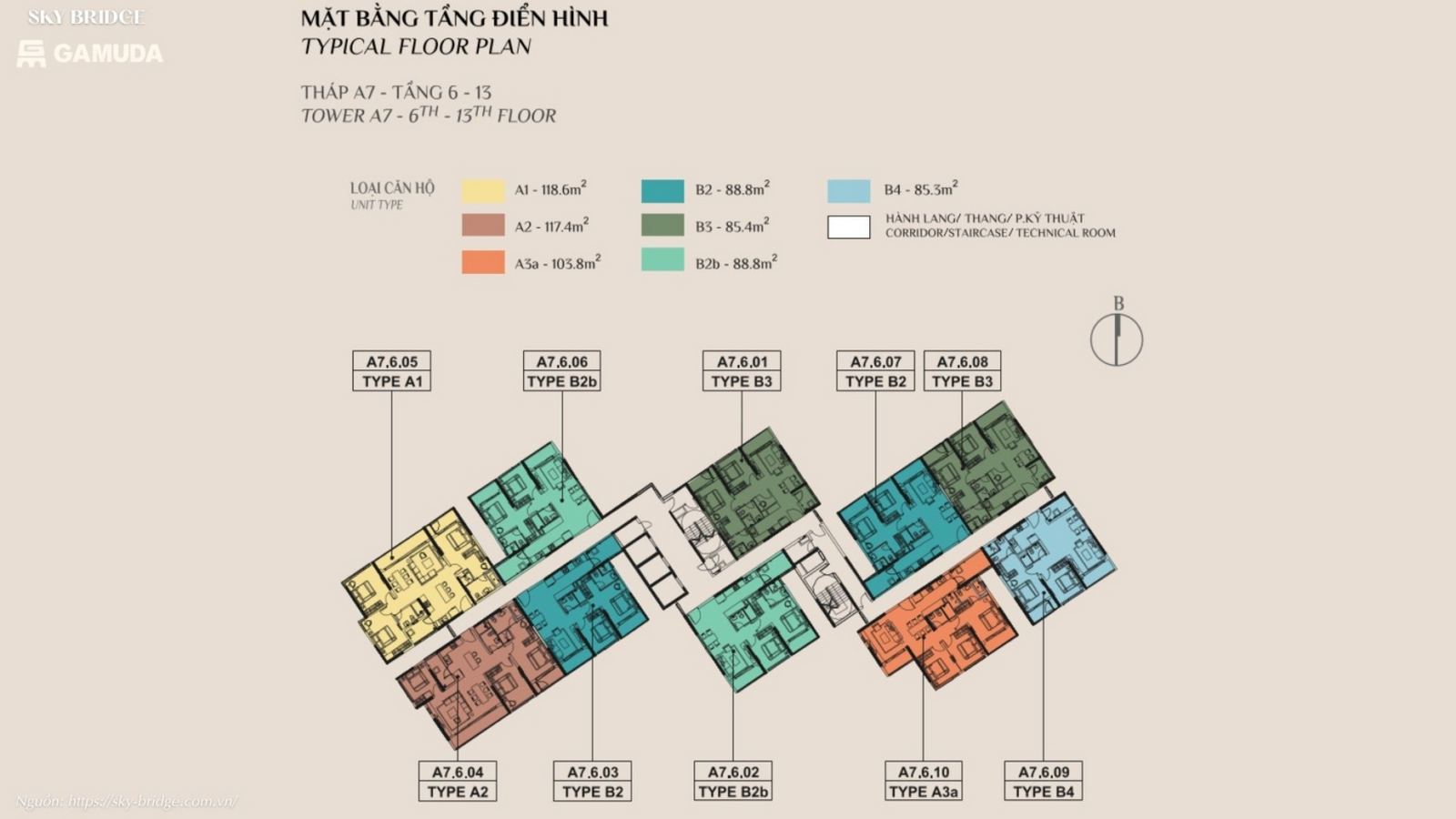 Mặt bằng căn hộ tầng điển hình SkyBridge Gamuda Land