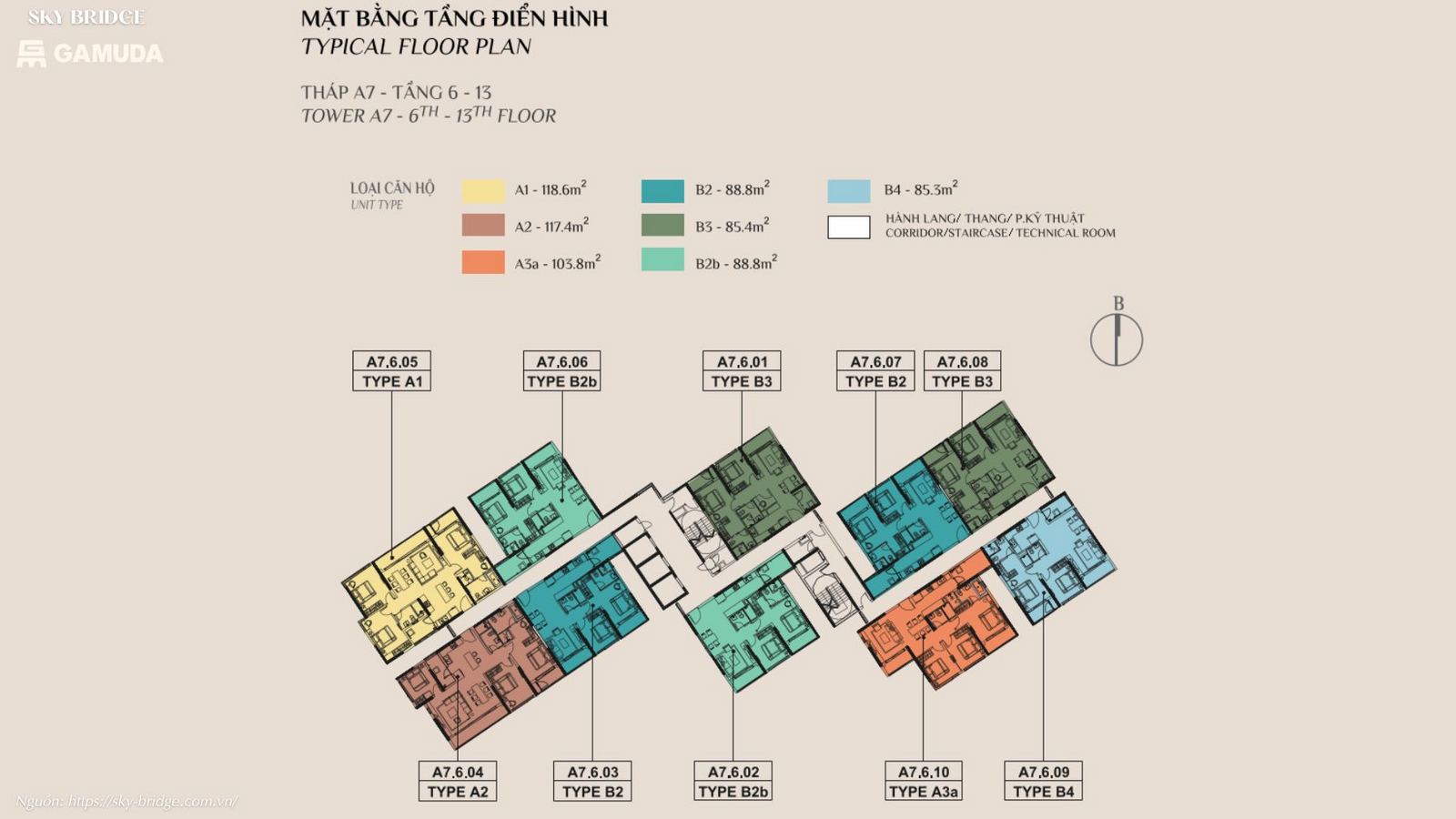 Mặt bằng căn hộ tầng điển hình SkyBridge Gamuda Land