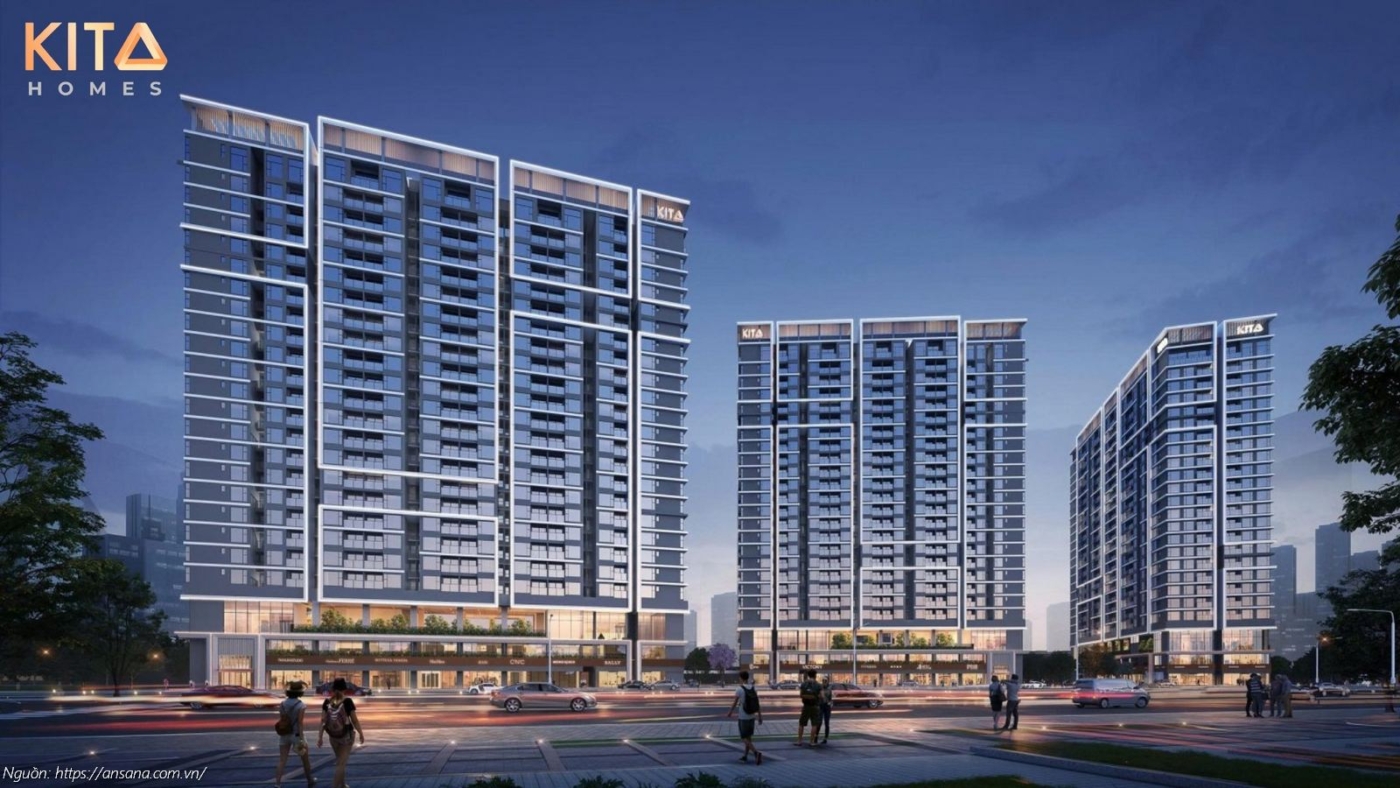 Phối cảnh tổng thể ban đêm căn hộ chung cư Ansana by Kita Quận Bình Tân