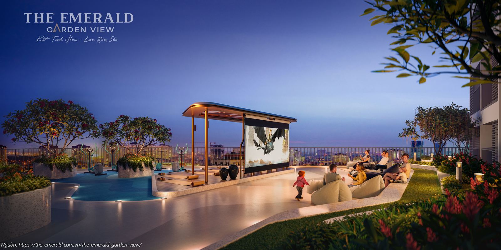 Rạp chiếu phim ngoài trời Top Cinema độc đáo tại tầng 5 Cloud Garden dự án The Emerald Garden View