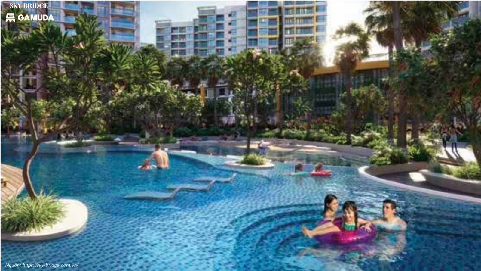Tiện ích hồ bơi tầng 5 căn hộ SkyBridge Gamuda Land