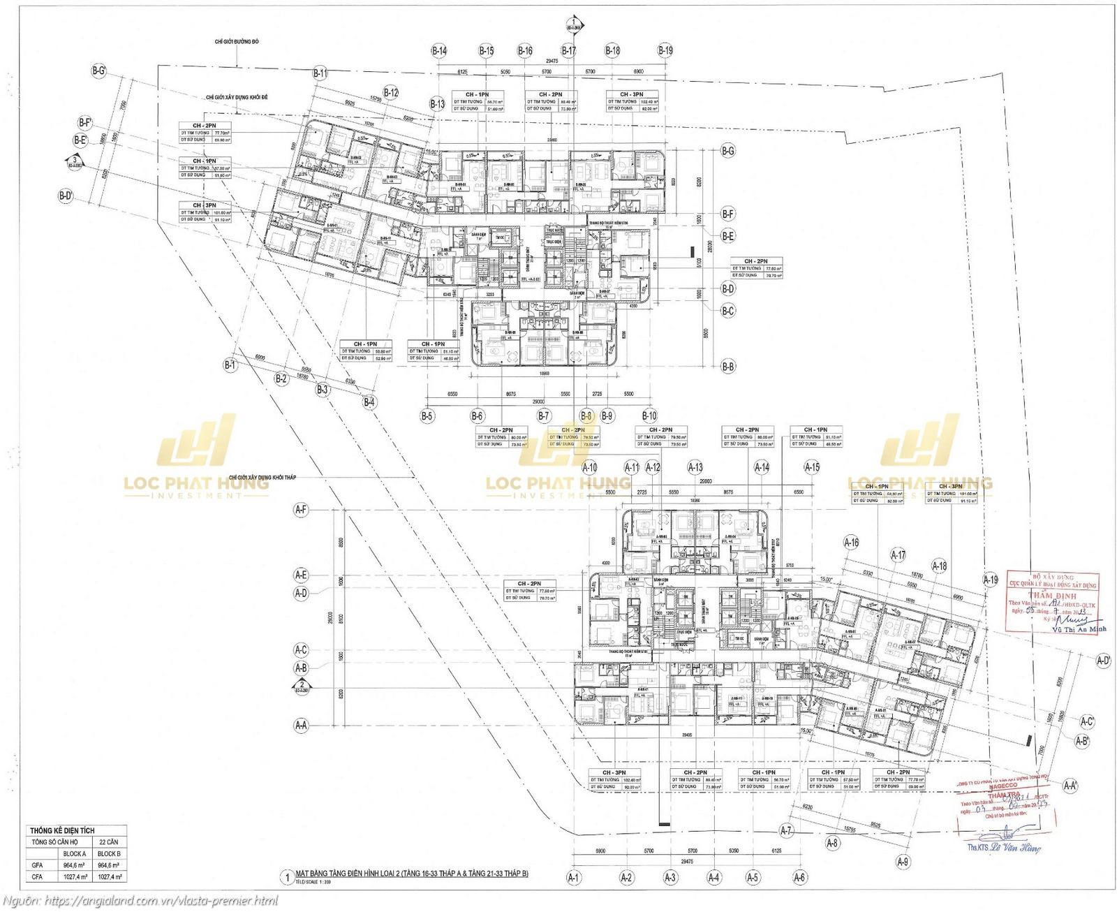 Mặt bằng tháp A tầng 16-33 và tháp B tầng 21-33 căn hộ chung cư Vlasta Premier Quận 7