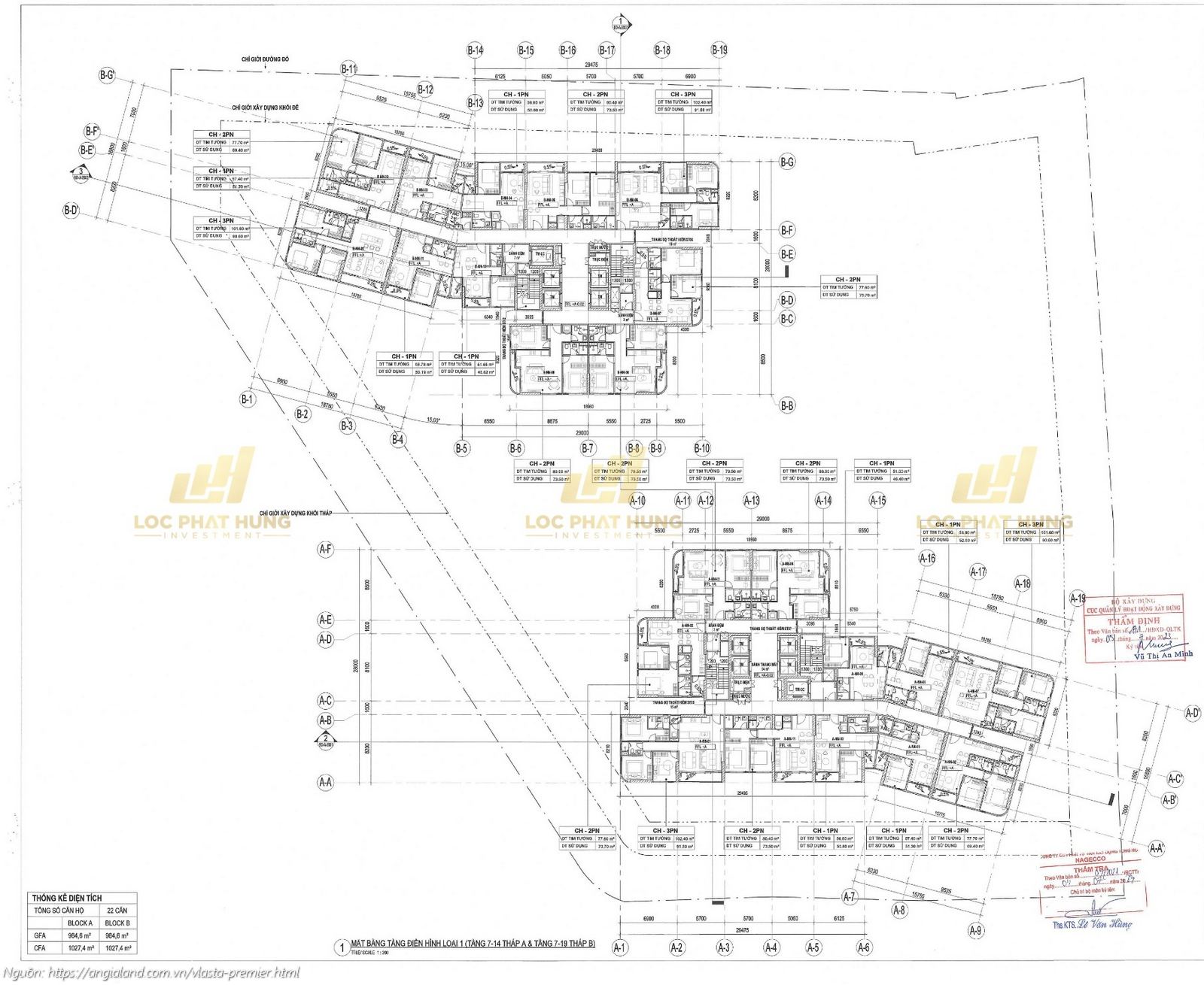 Mặt bằng tháp A tầng 07-14 và tháp B tầng 07-19 căn hộ chung cư Vlasta Premier Quận 7